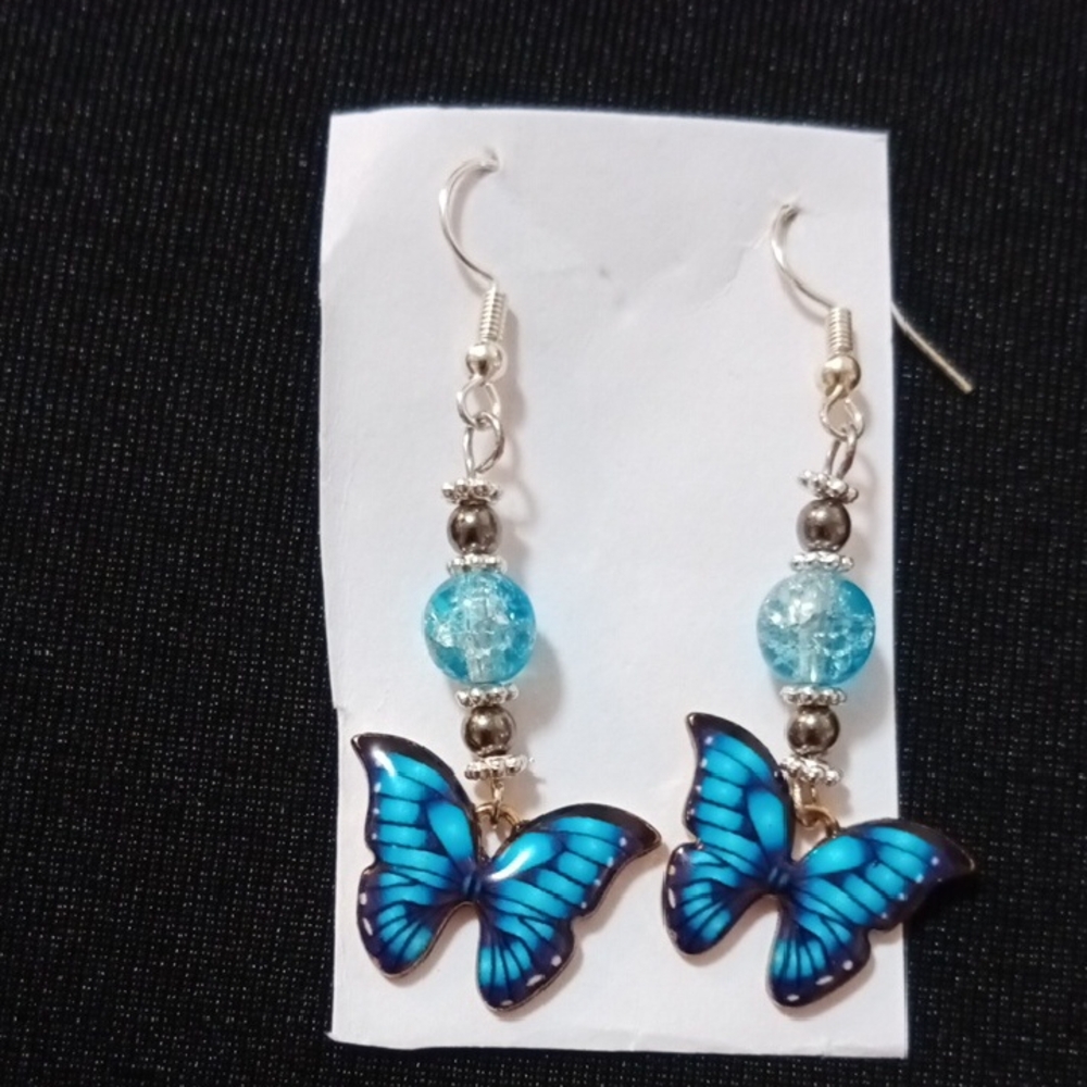 Blue Handmade Butterfly Dangle Earrings
